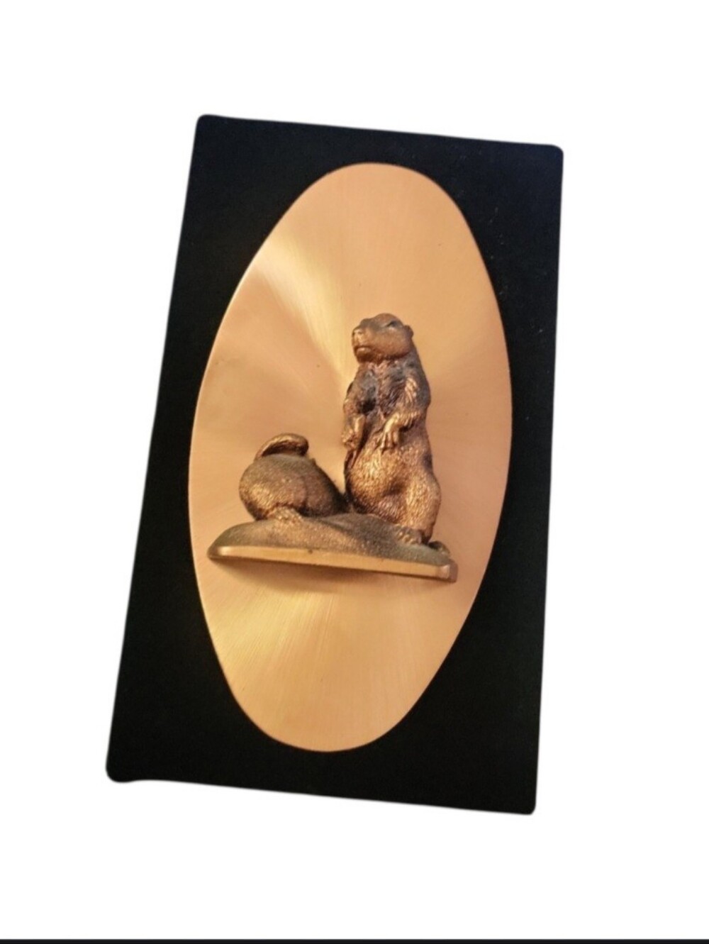 Vintage Copperama 3-D Groundhog Black Velvet Wall Plaque 12" X 7" Wall Art